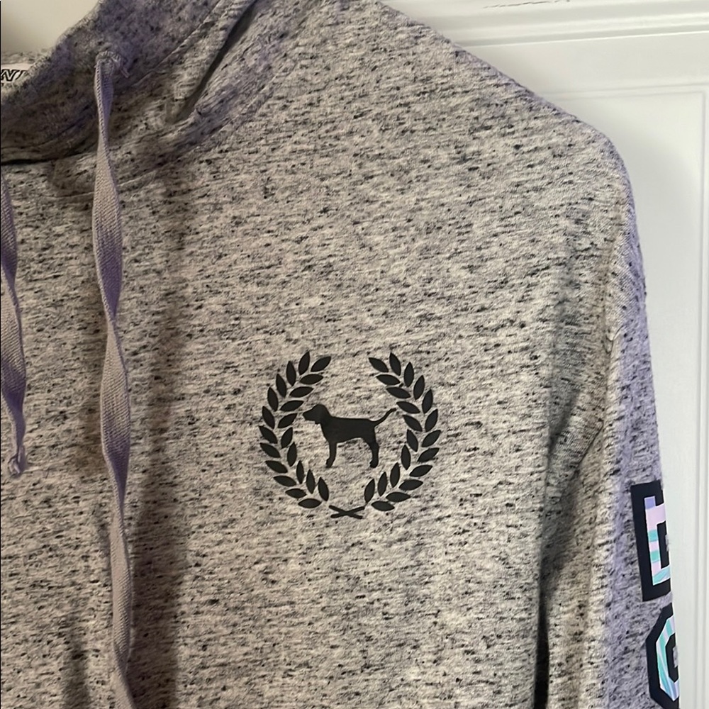 PINK Victoria's Secret Gray logo crop long sleeve hoodie top and Stylish XS - Picture 3 of 12